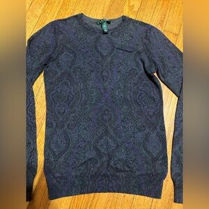 Lauren Ralph Lauren Silk and Cashmere Paisley Sweater - Size M - Gray & Purple